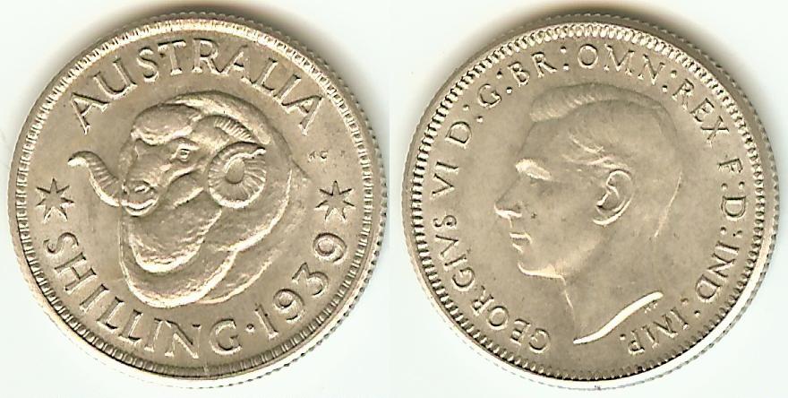 Australian Shilling 1939 near Unc.